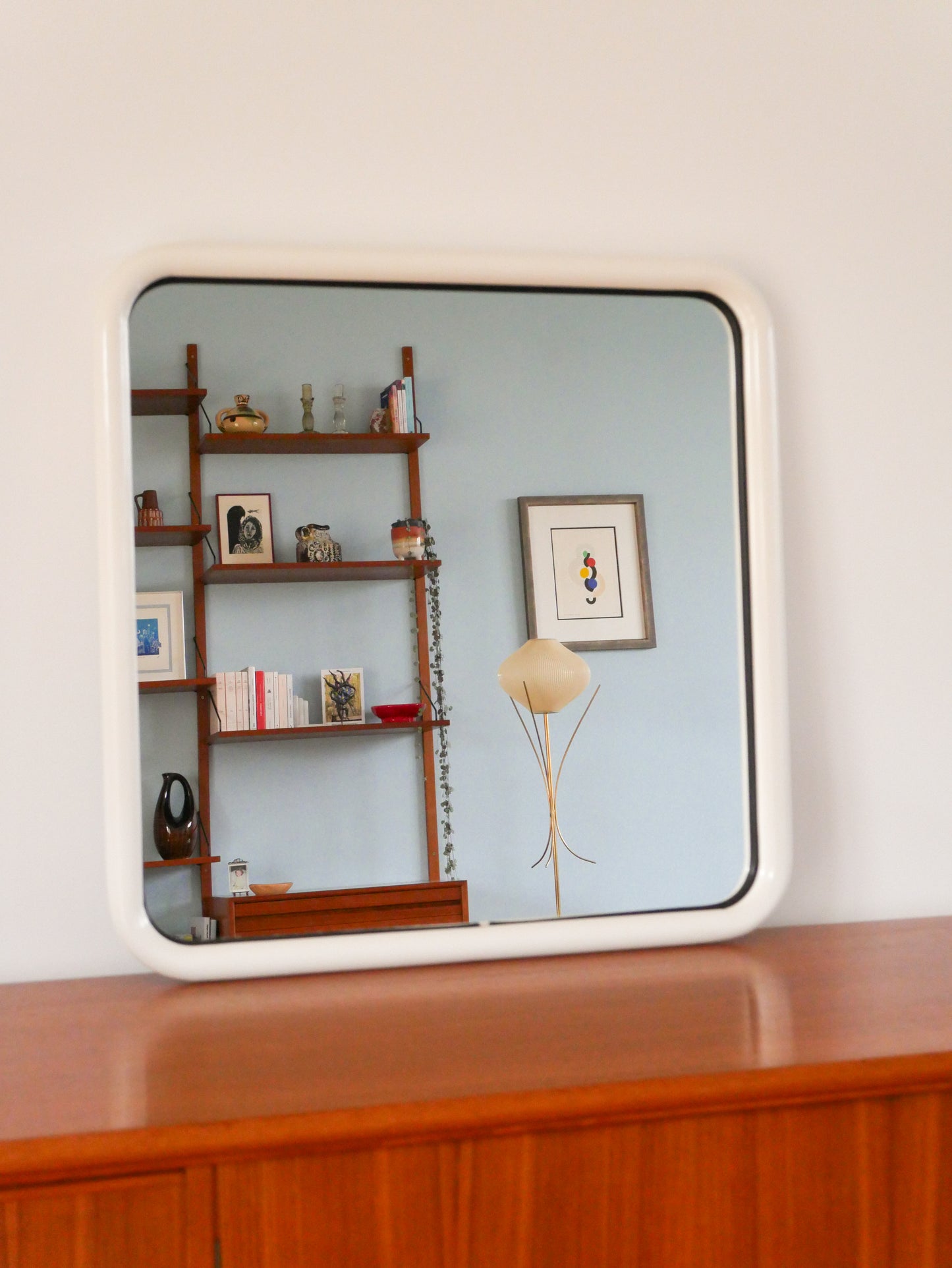 Grand miroir en métal tubulaire, forme Carrée, Blanc, Made in Italy, Design, 1970