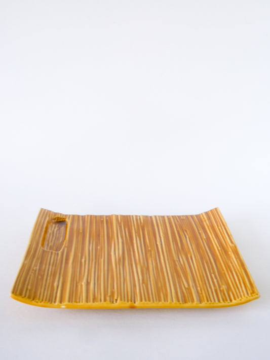Plateau en céramique / barbotine, effet Roseaux, Jaune, 1970