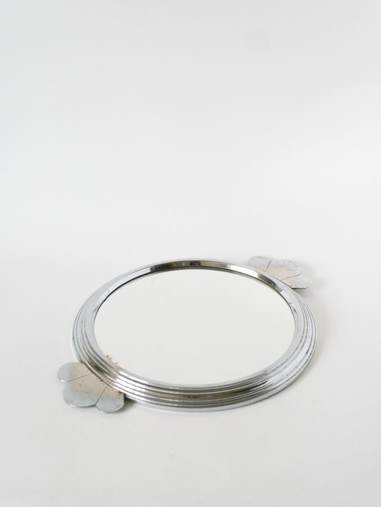Plateau miroir en métal chromé, poignées travaillées, 1960
