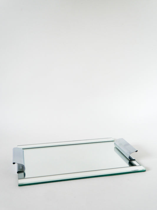 Plateau miroir rectangulaire en métal chromé, Design, 1960