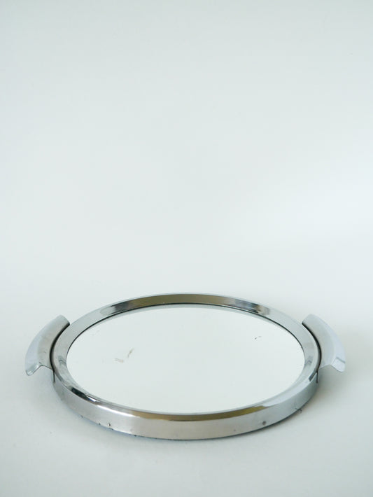 Plateau rond miroir en chrome, Art Déco, 1930 - 25 cm