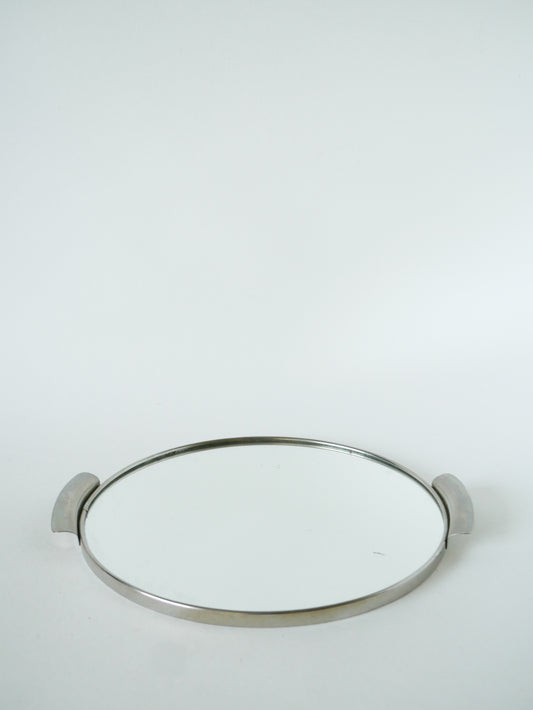 Plateau rond miroir en chrome, Art Déco, 1930 - 27 cm