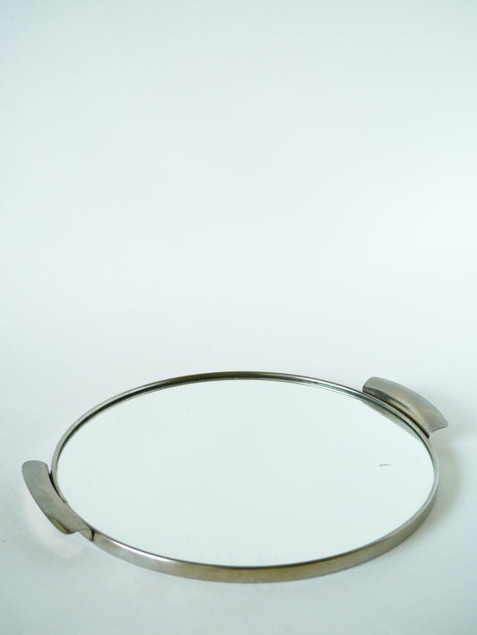 Plateau rond miroir en chrome, Art Déco, 1930 - 30 cm