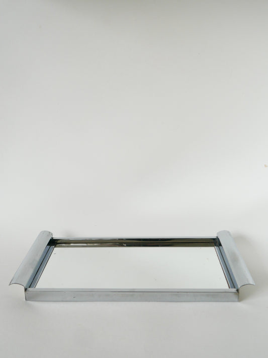 Plateau miroir rectangulaire en inox, 1950 - 39 X 20 cm