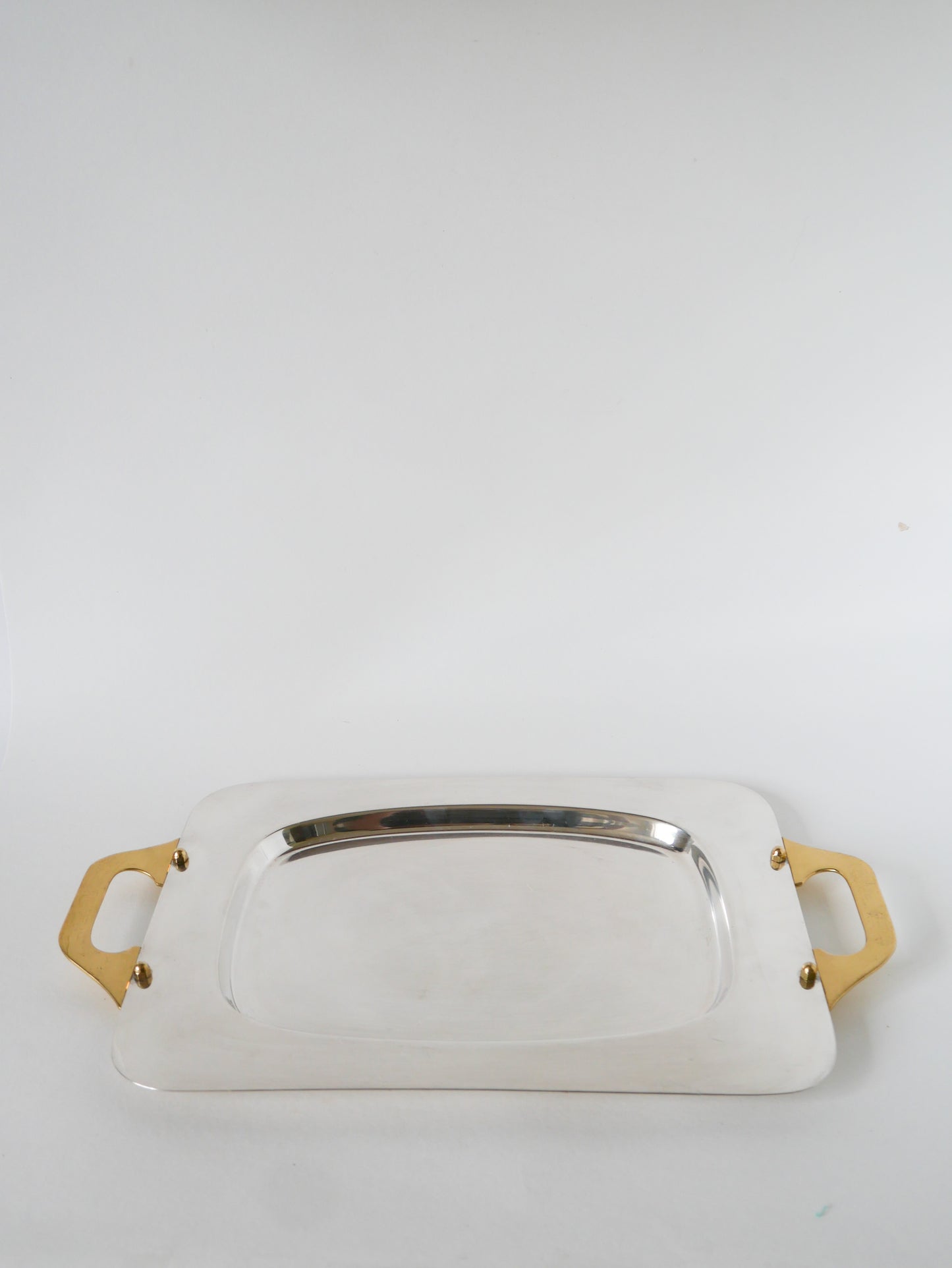 Plateau en inox et poignées en laiton, Made in Italy, 1980