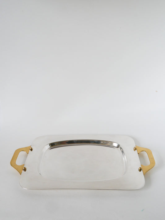 Plateau en inox et poignées en laiton, Made in Italy, 1980