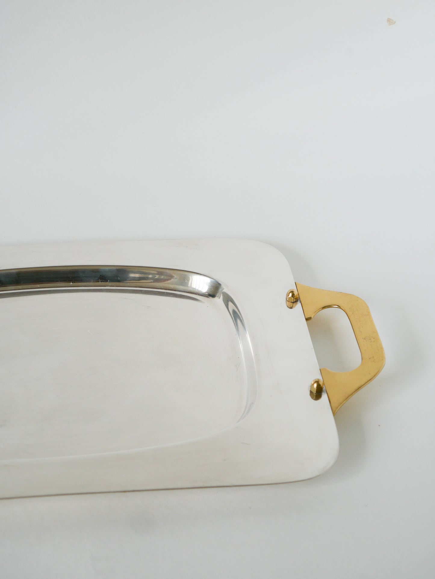 Plateau en inox et poignées en laiton, Made in Italy, 1980