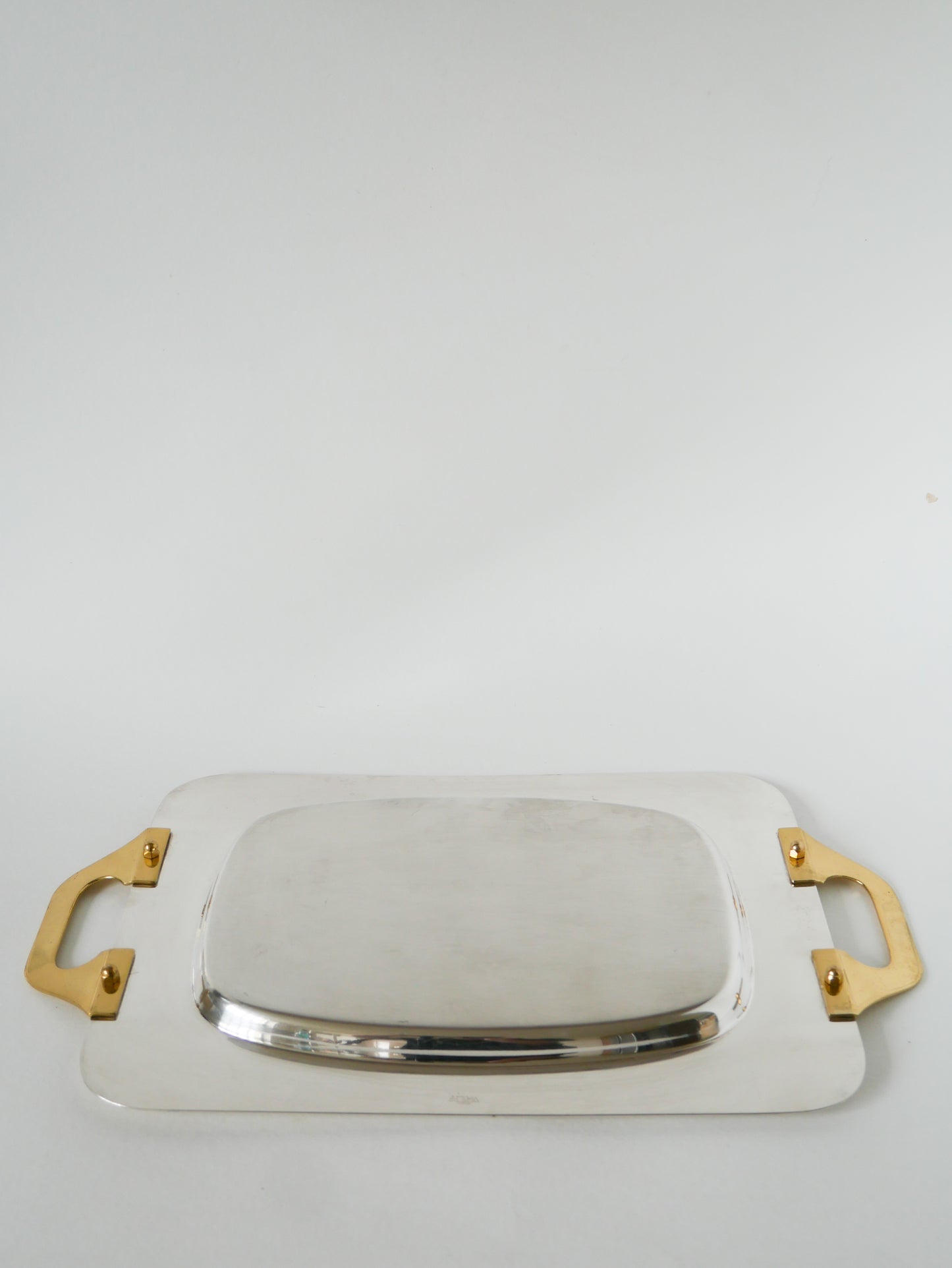 Plateau en inox et poignées en laiton, Made in Italy, 1980