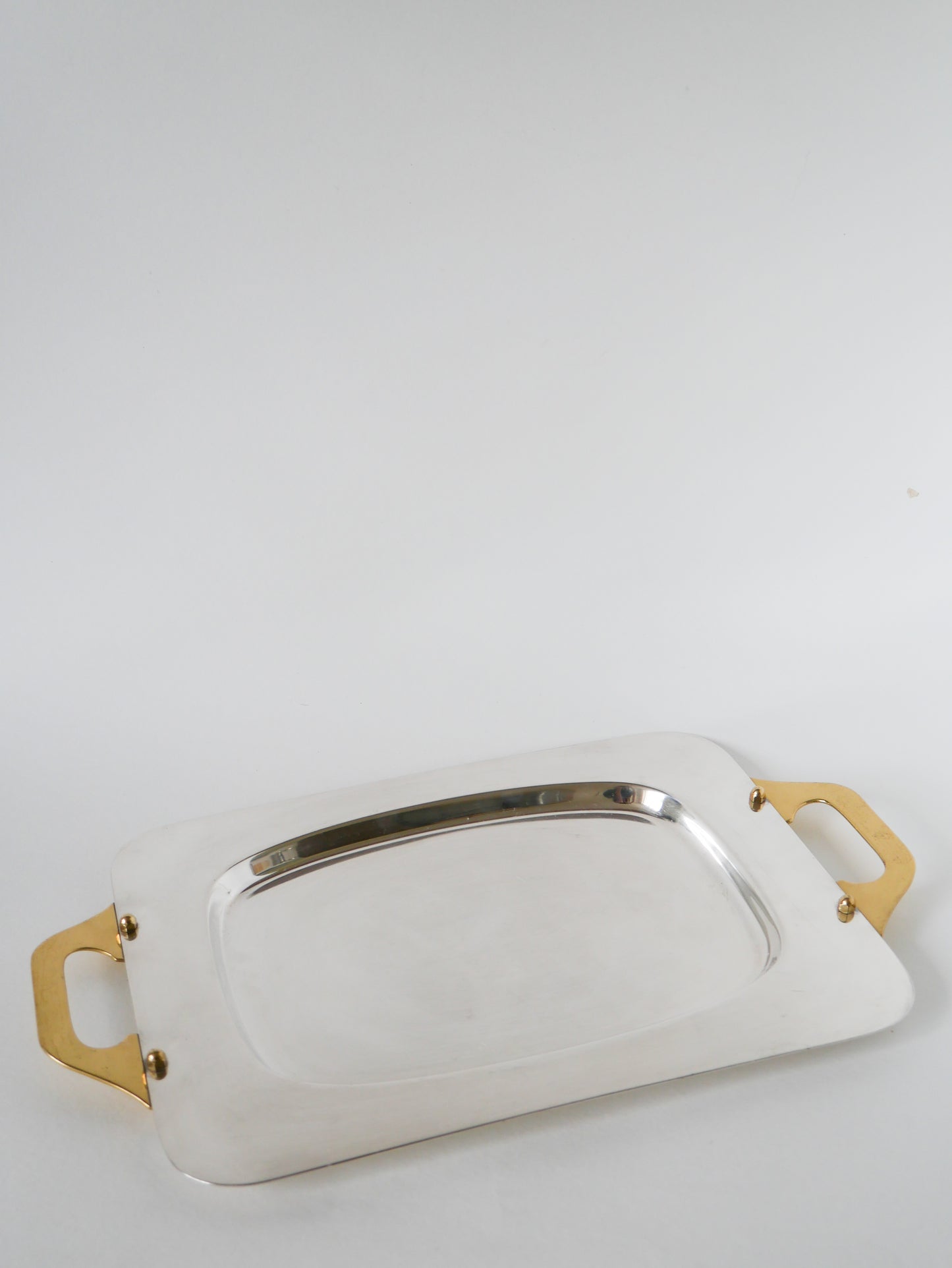 Plateau en inox et poignées en laiton, Made in Italy, 1980