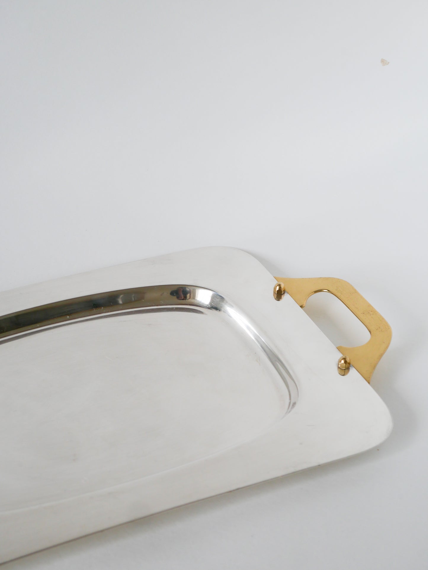 Plateau en inox et poignées en laiton, Made in Italy, 1980