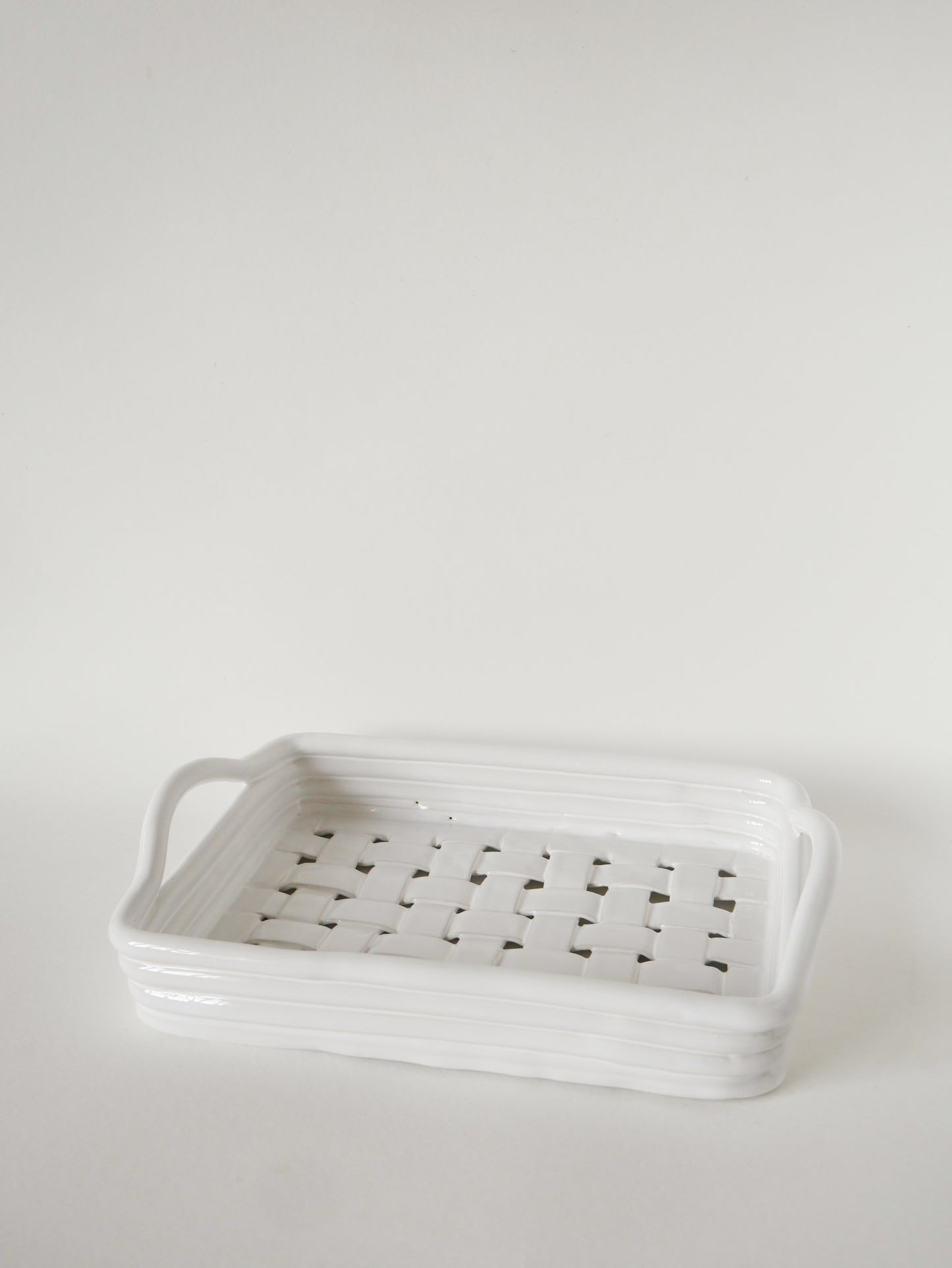 Plateau en céramique tressée, Blanc, 1970