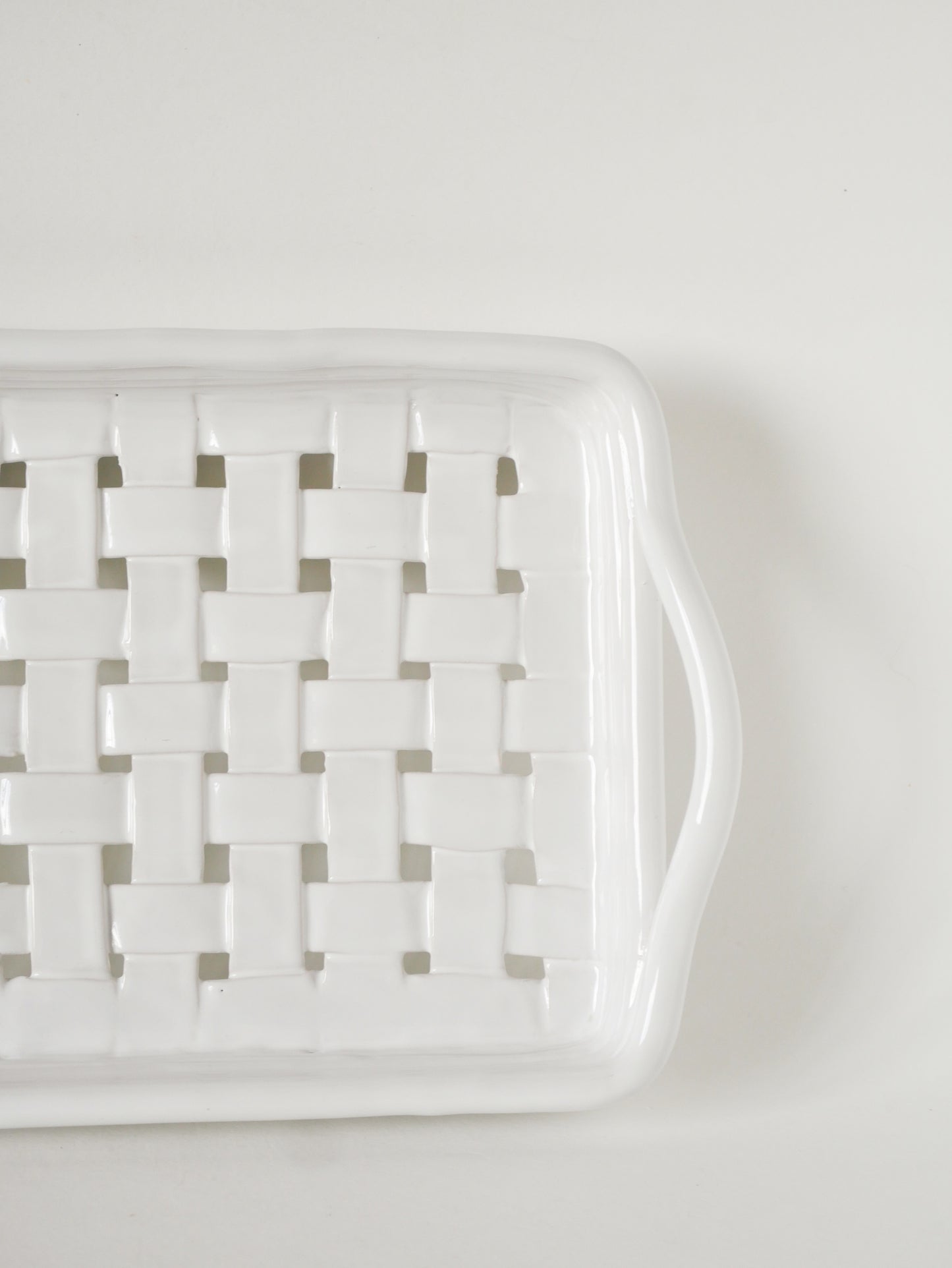 Plateau en céramique tressée, Blanc, 1970