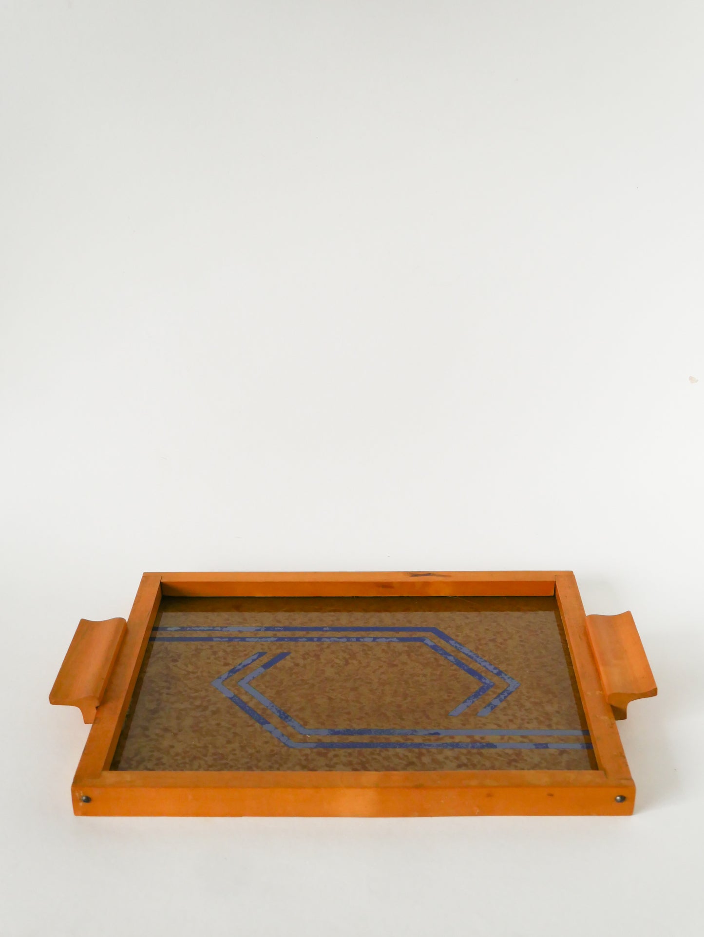 Plateau en bois clair, Bois et Bleu, 1960