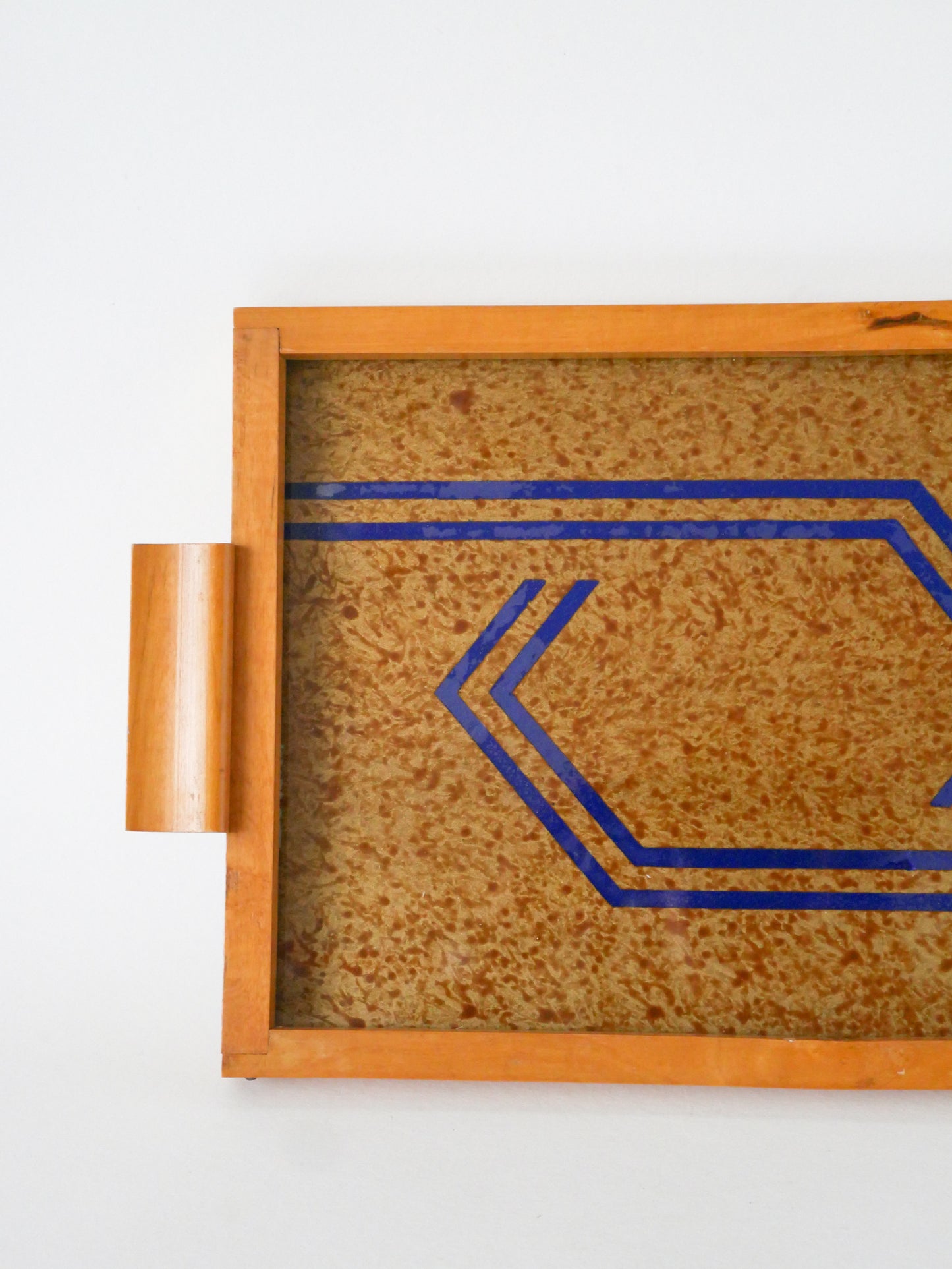 Plateau en bois clair, Bois et Bleu, 1960