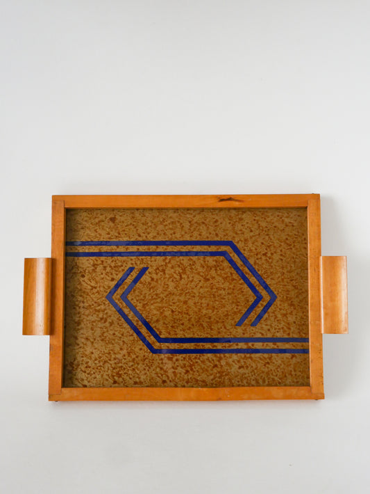 Plateau en bois clair, Bois et Bleu, 1960