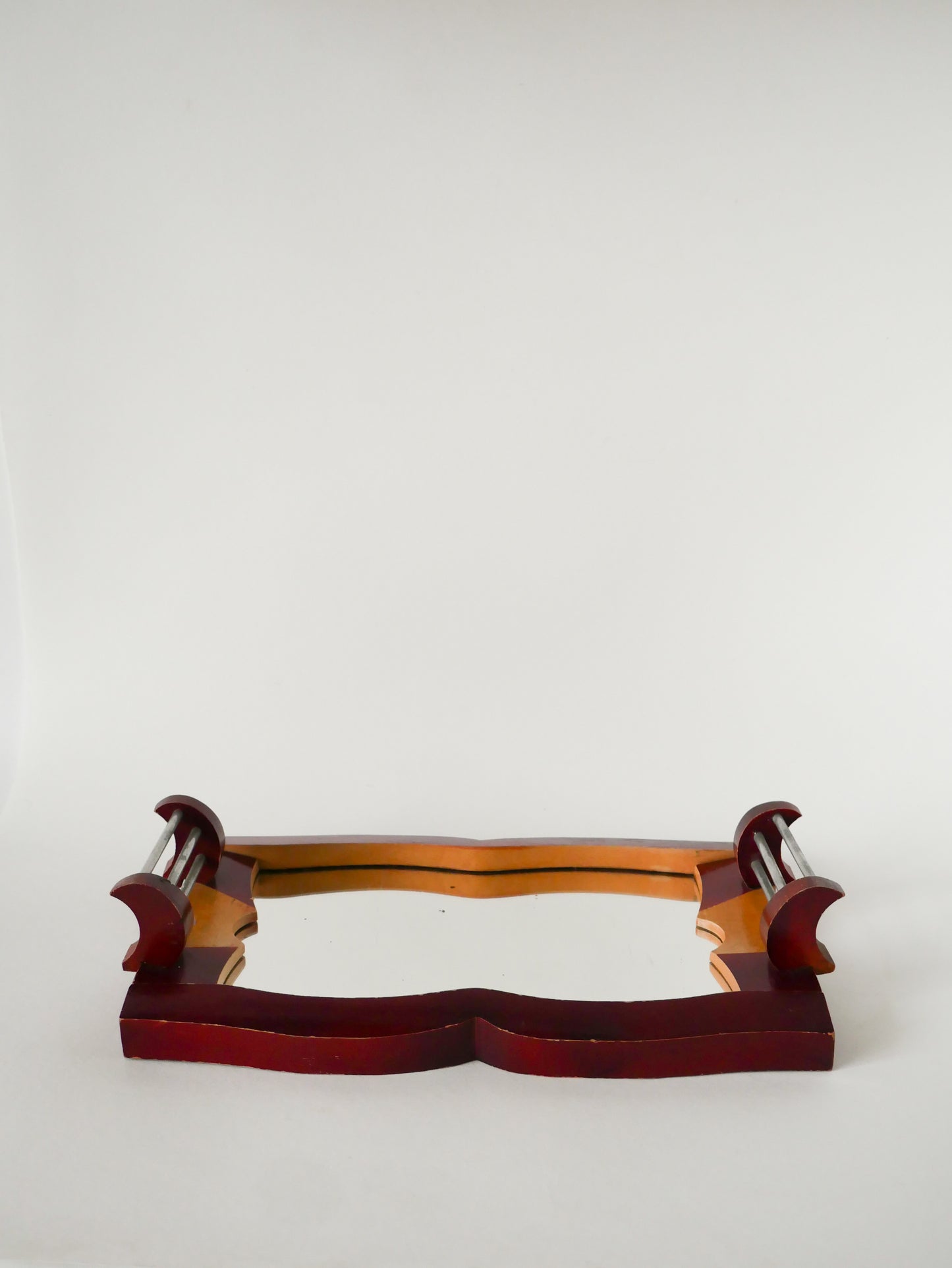 Plateau en bois bicolore et métal, Bordeaux, Art Déco, 1930