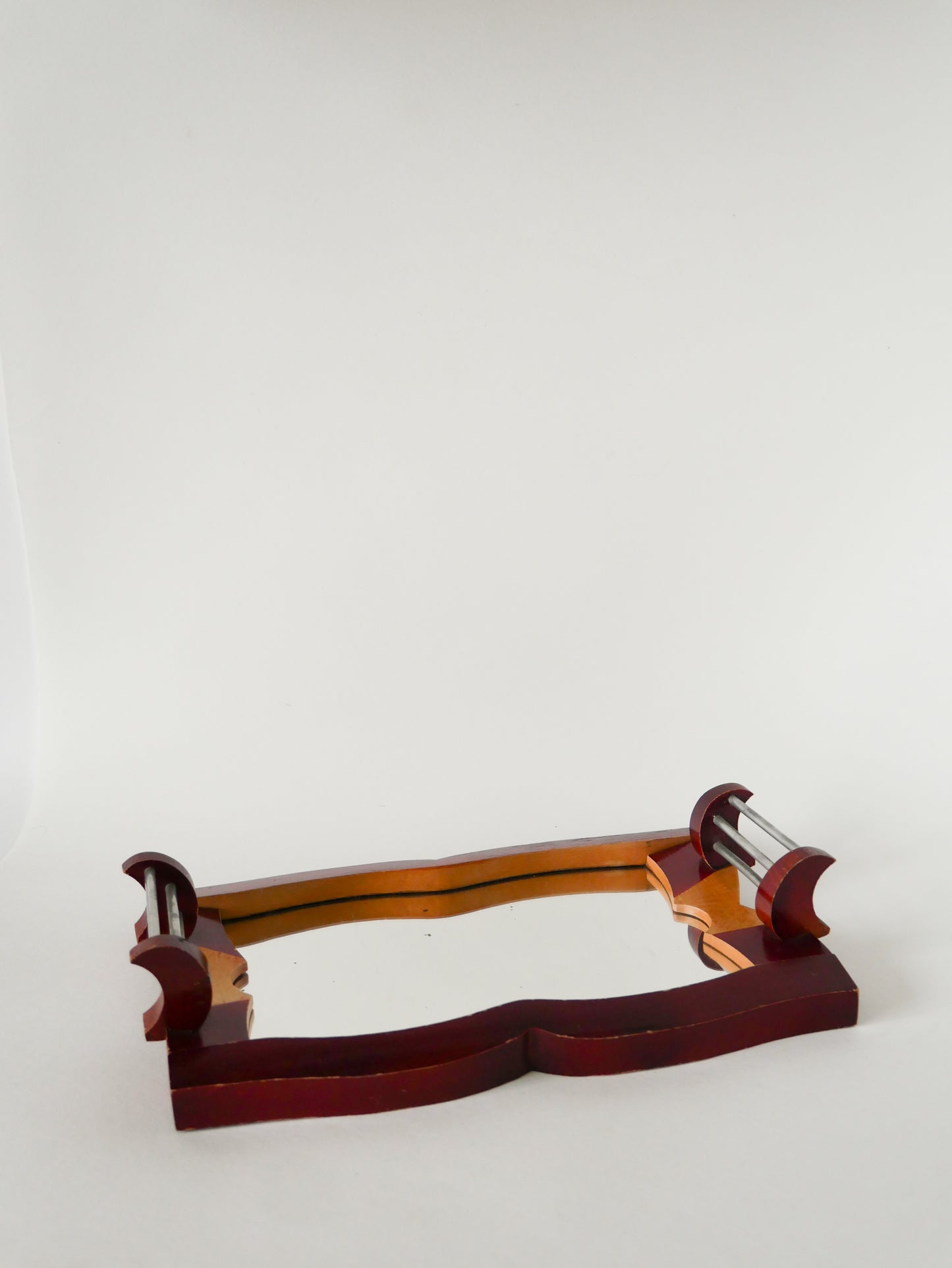 Plateau en bois bicolore et métal, Bordeaux, Art Déco, 1930