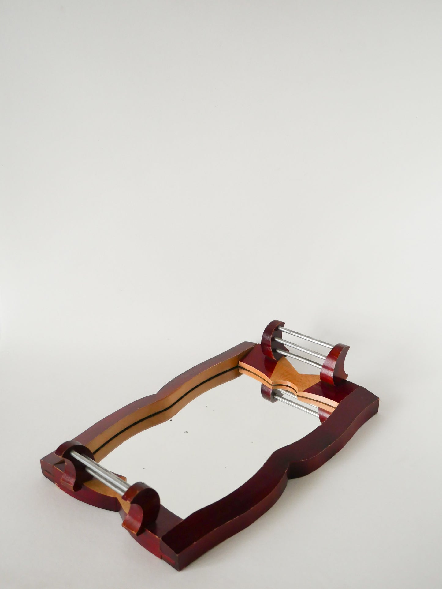 Plateau en bois bicolore et métal, Bordeaux, Art Déco, 1930