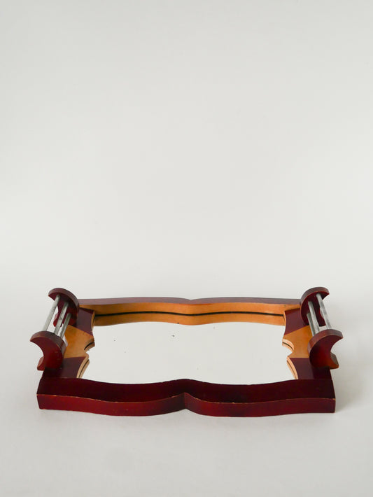 Plateau en bois bicolore et métal, Bordeaux, Art Déco, 1930