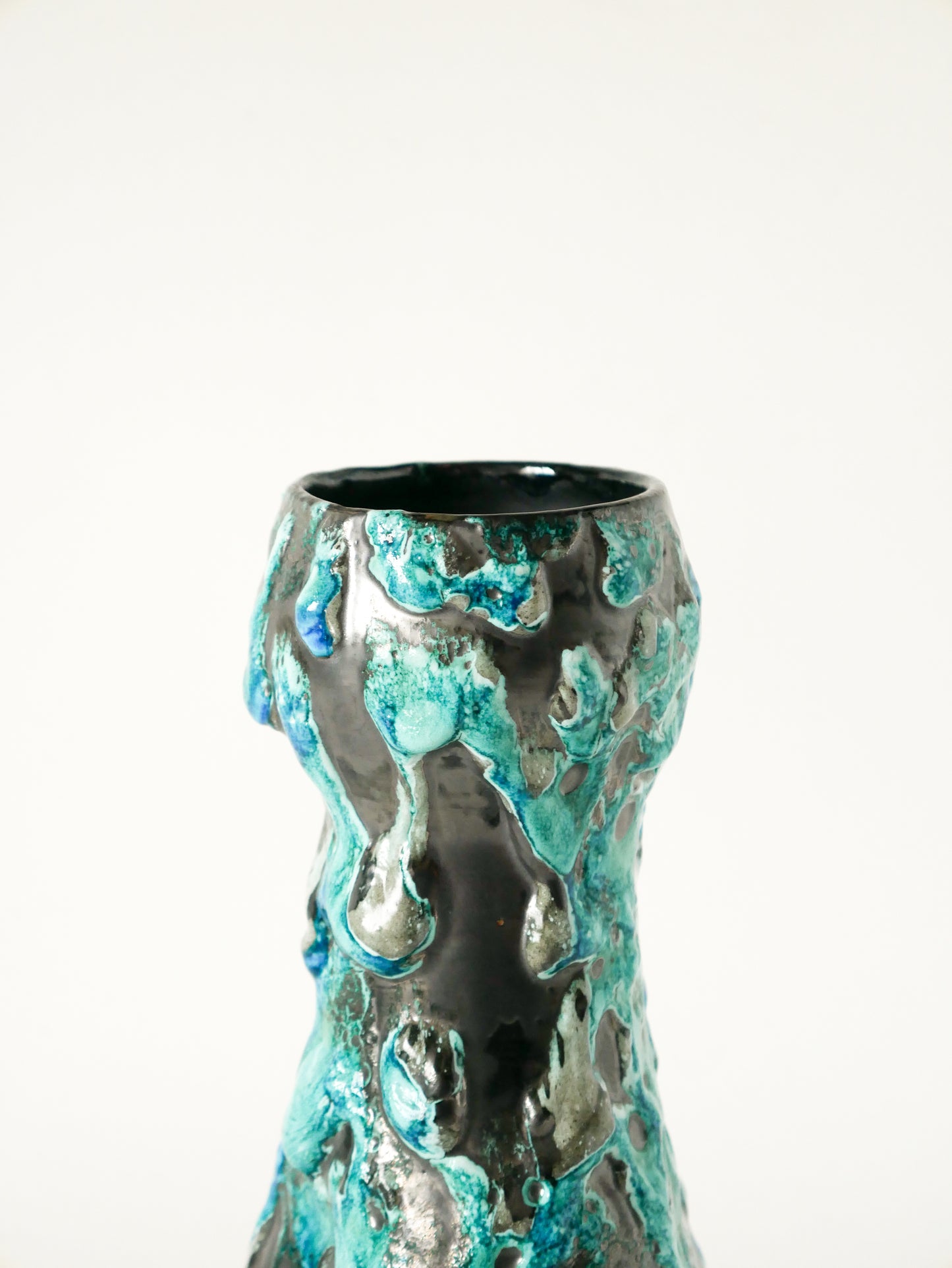 Vase en céramique Fat Lava, Bleu & Noir, 1970