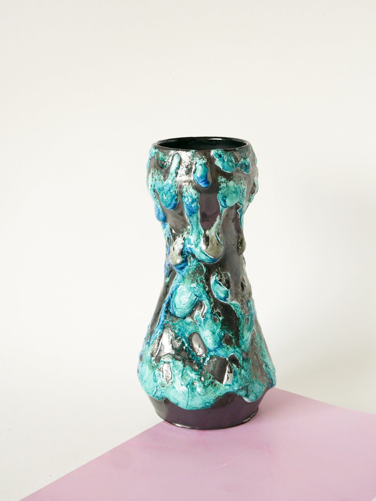 Vase en céramique Fat Lava, Bleu & Noir, 1970