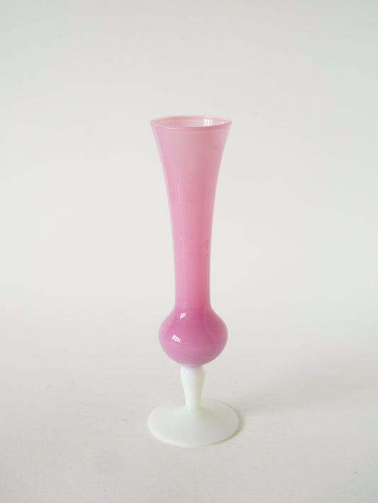 Vase soliflore en opaline, Rose et pieds Blanc, 1970