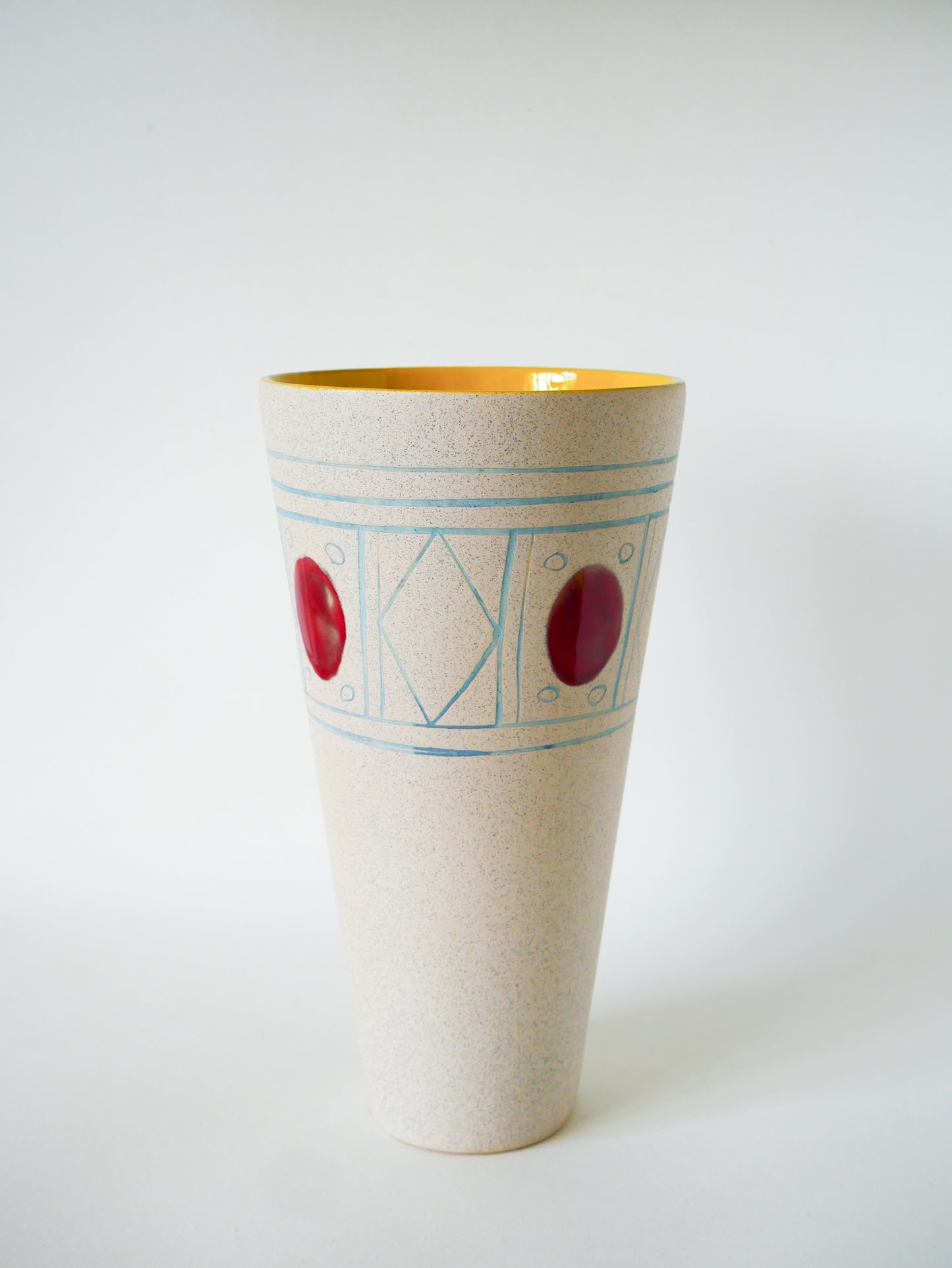 Très grand vase en céramique, Made in Germany, Beige, Jaune, Bleu & Rouge, 1960