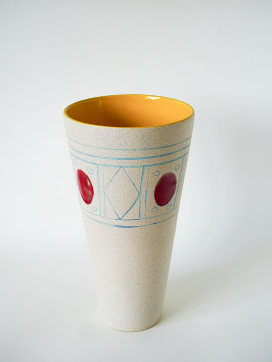 Très grand vase en céramique, Made in Germany, Beige, Jaune, Bleu & Rouge, 1960