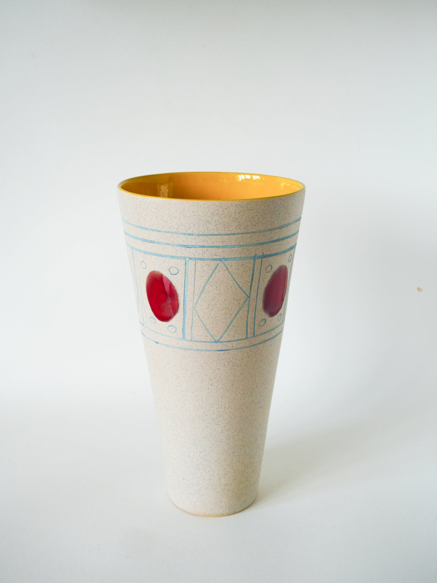 Très grand vase en céramique, Made in Germany, Beige, Jaune, Bleu & Rouge, 1960