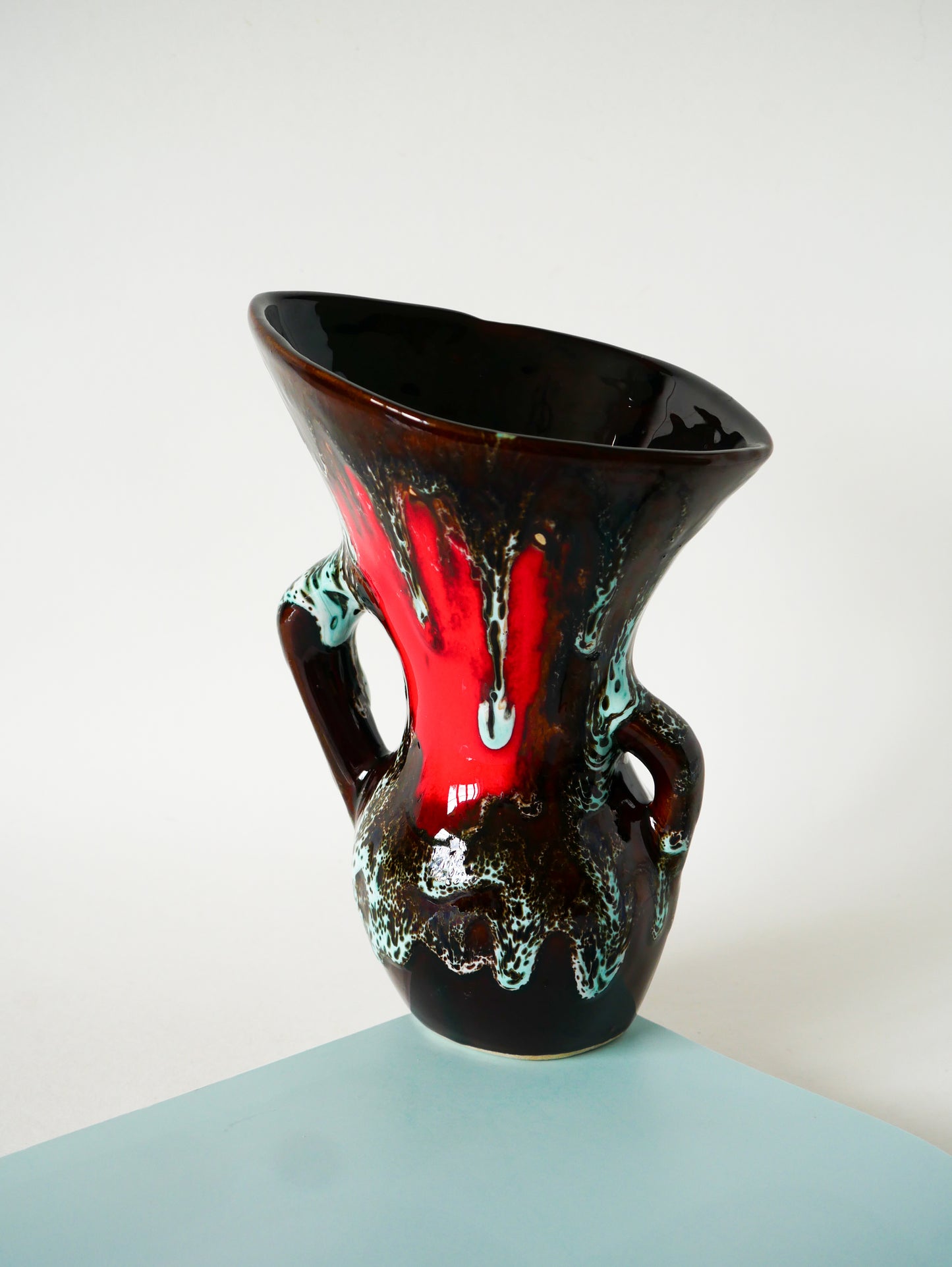 Vase en céramique, Marron & Rouge, 1970