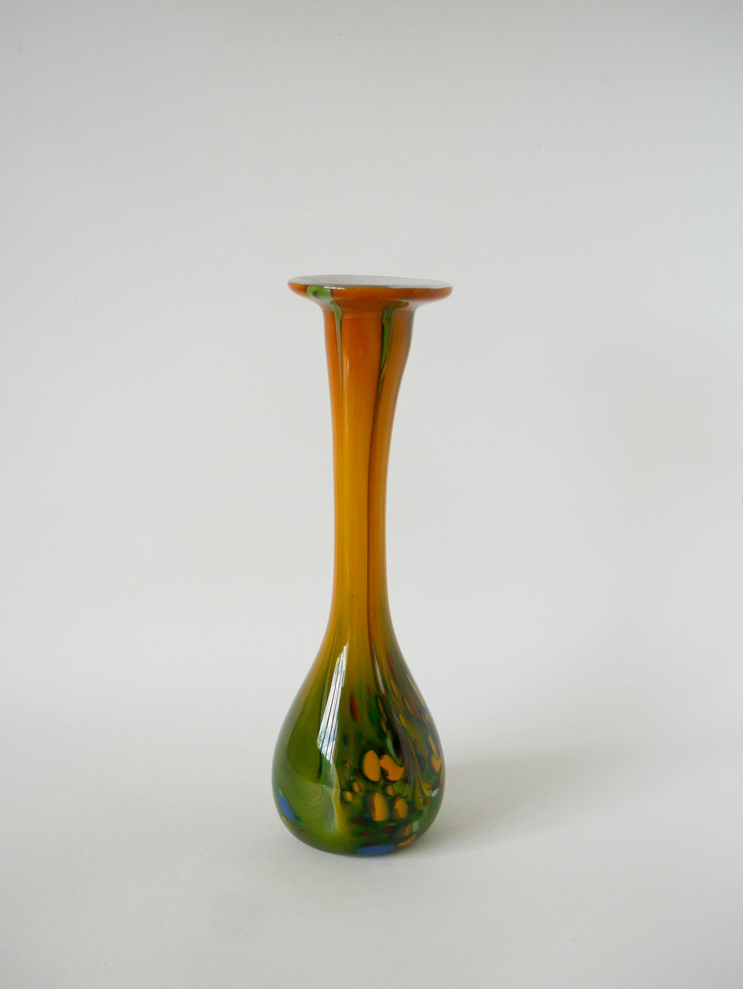 Grand vase en verre de Clichy, Vert & Jaune, 1970