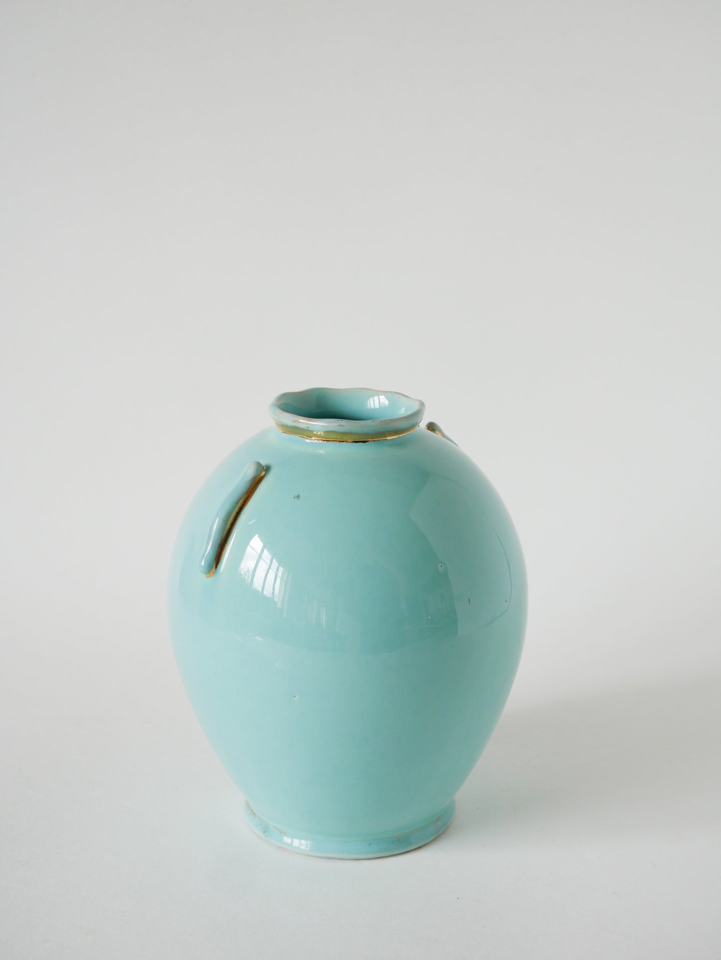 Vase boule en céramique, Bleu & Doré, Art Déco, 1930