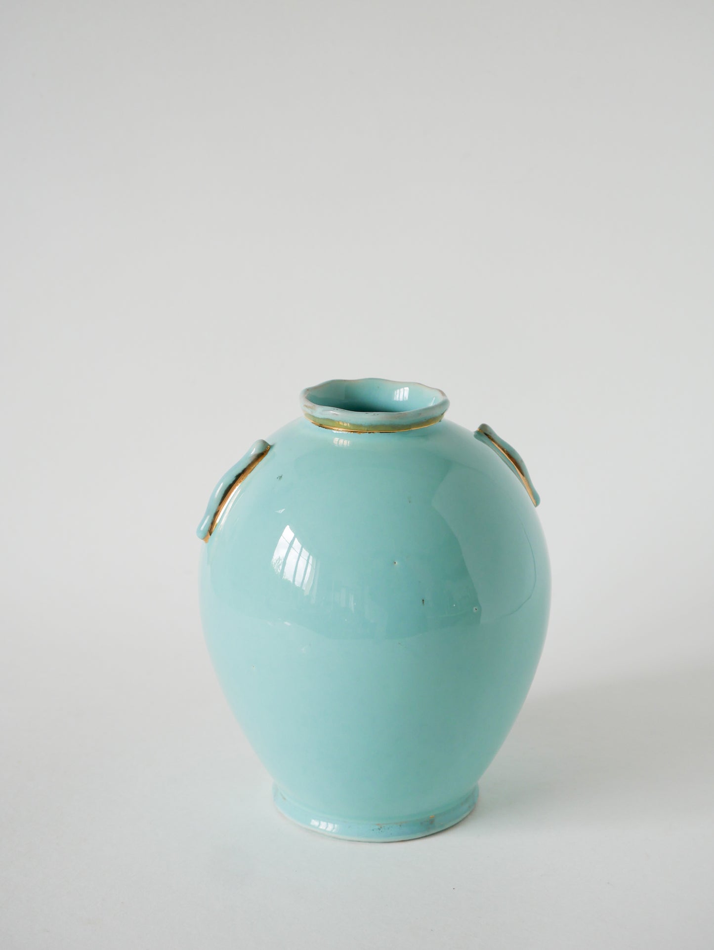 Vase boule en céramique, Bleu & Doré, Art Déco, 1930