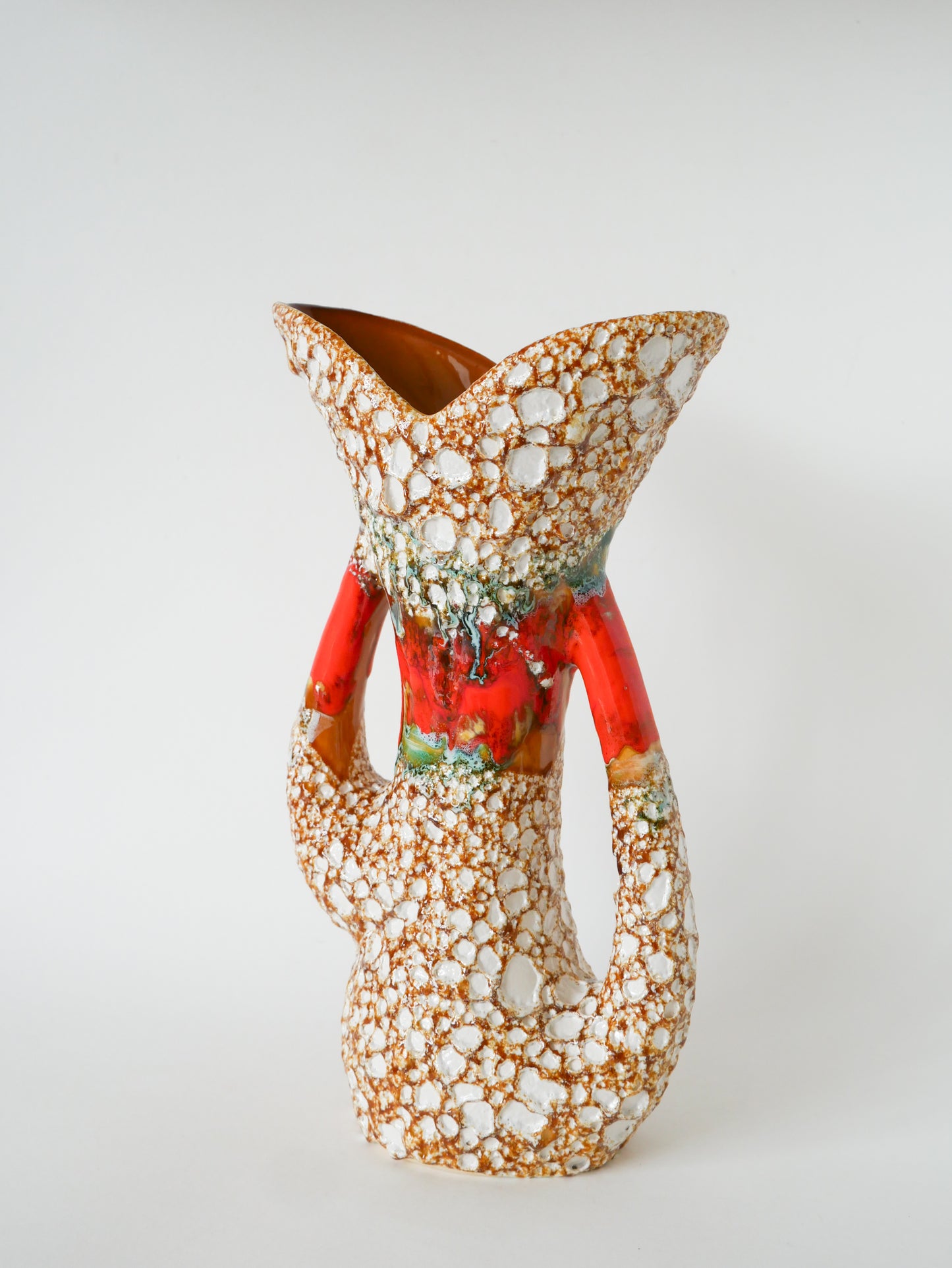 Très grand vase en céramique forme organique, Fat Lava, Moutarde & Orange, 1970
