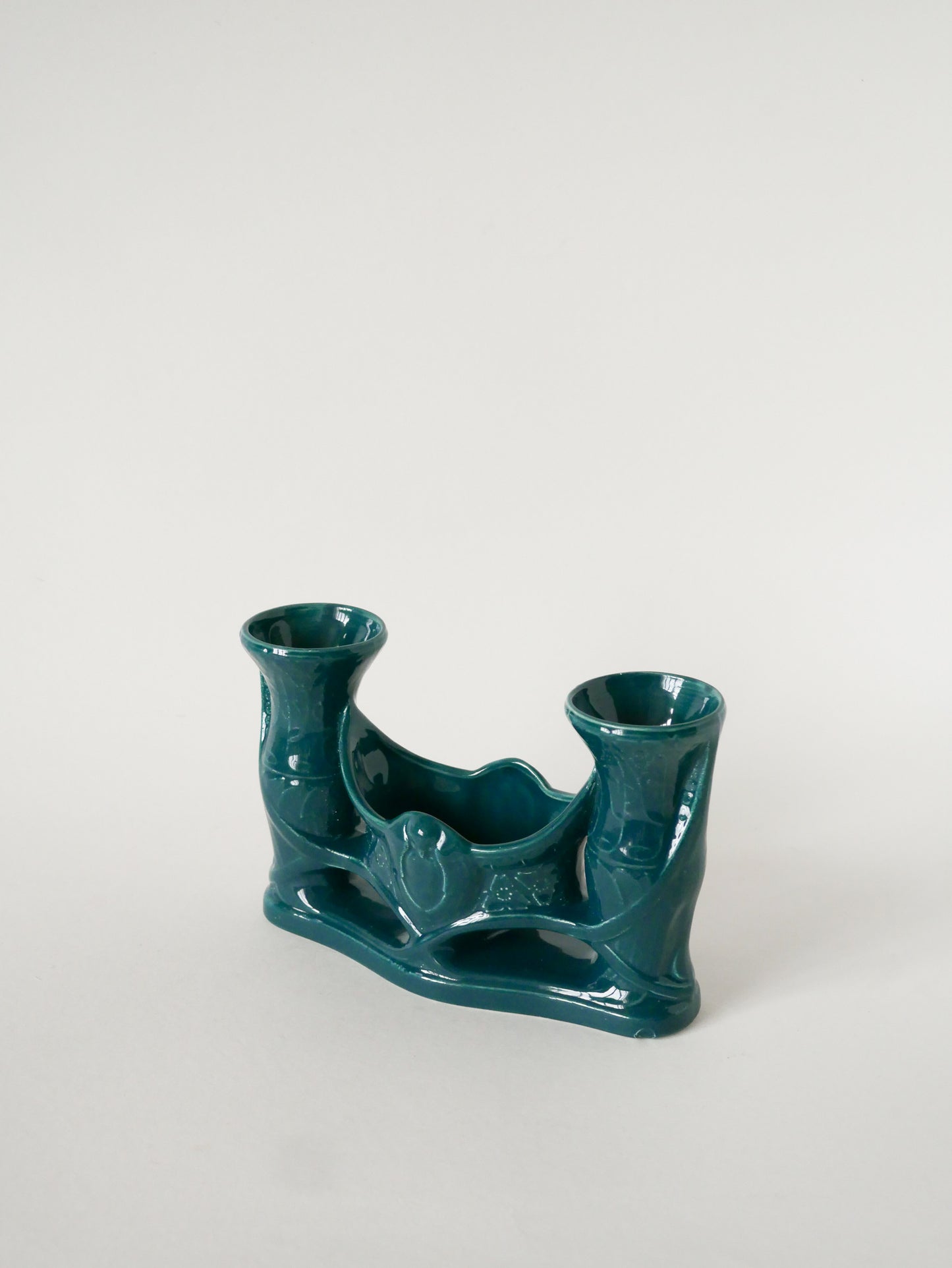 Bougeoir en céramique, Bleu Canard, 1970
