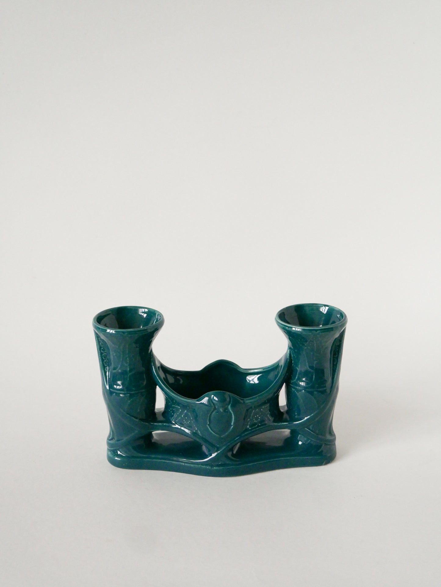 Bougeoir en céramique, Bleu Canard, 1970