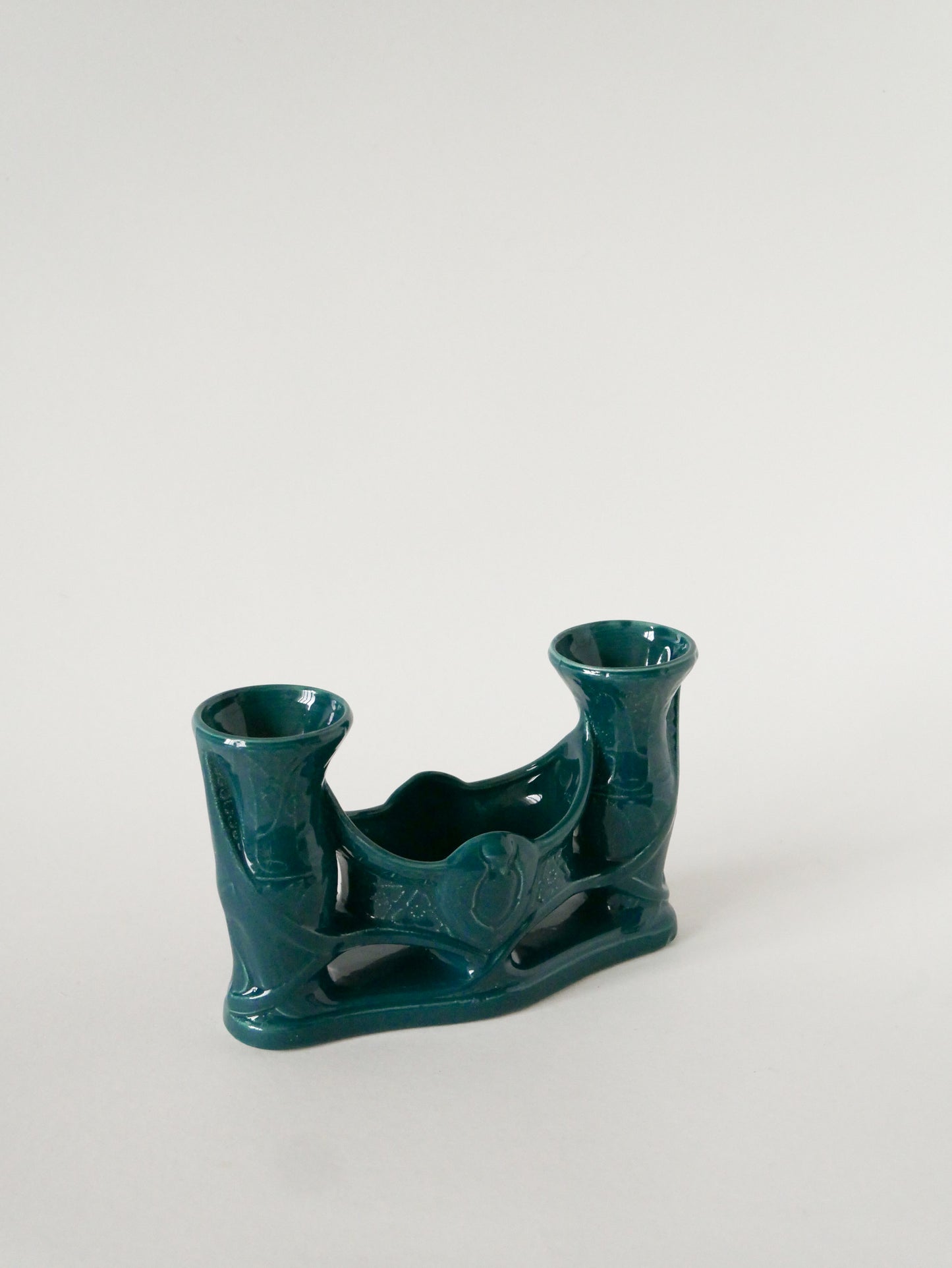 Bougeoir en céramique, Bleu Canard, 1970