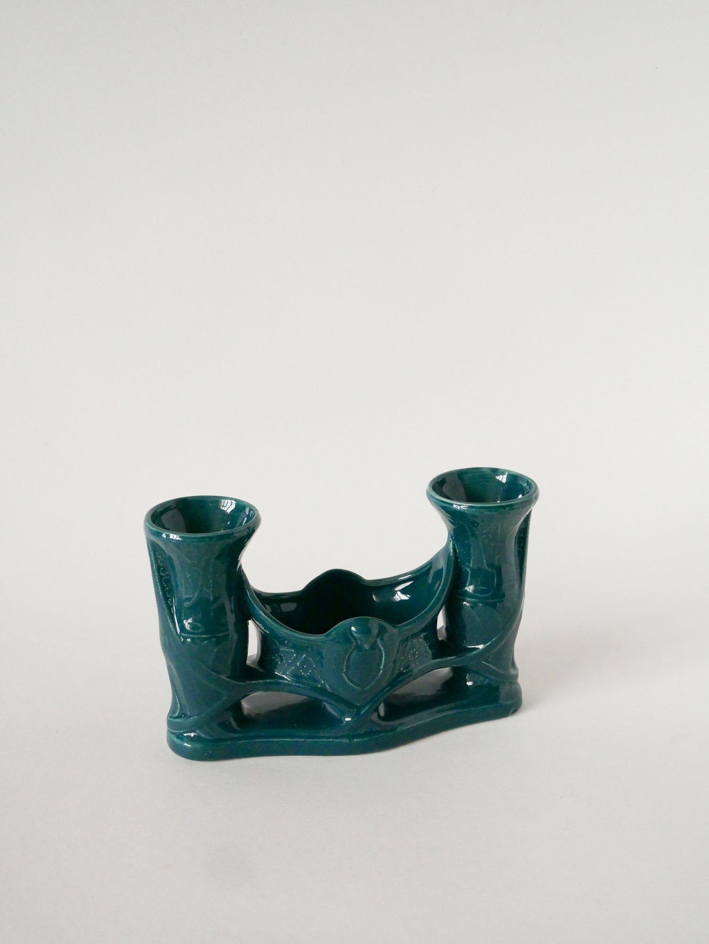 Bougeoir en céramique, Bleu Canard, 1970