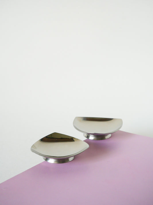 Paire de bougeoirs chrome en acier inoxydable, Made in Denmark, Design, 1970