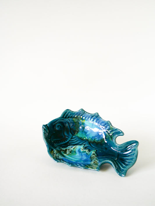 Vide-poche poisson en céramique, Bleu, Vallauris, 1970