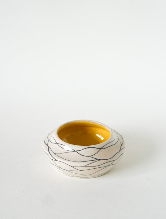 Cendrier / vide-poche en céramique, à motifs abstraits, Jaune & Crème, 1960