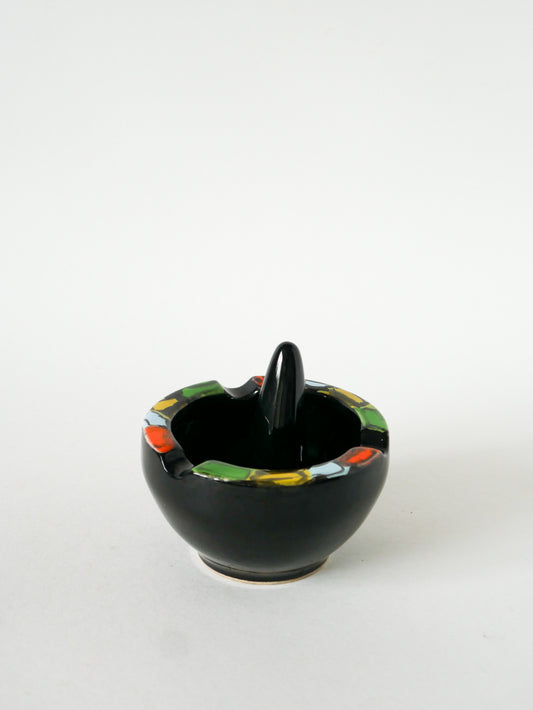 Grand mortier en céramique, Noir & Multicolore, 1960