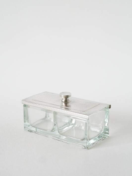 Pot à condiments en métal argenté et verre, 1930