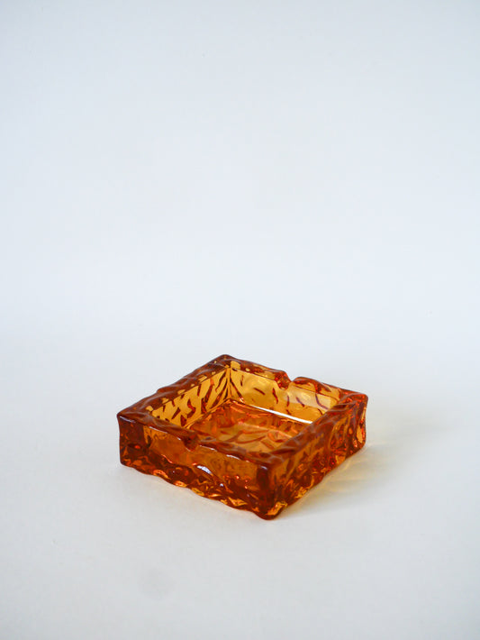 Cendrier carré en verre Ambré, 1980
