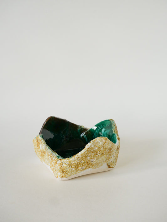 Vide-poche en Fat Lava, encolure Fleur, Jaune & Vert, 1970 - 15 X 7 cm