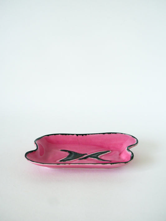 Vide-poche en céramique, motifs abstraits, Rose & Noir, 1960