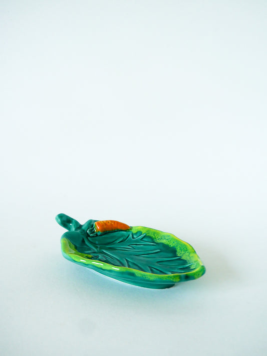Vide-poche en céramique, modèle Feuille, Vert & Jaune, Signé Vallauris, 1970