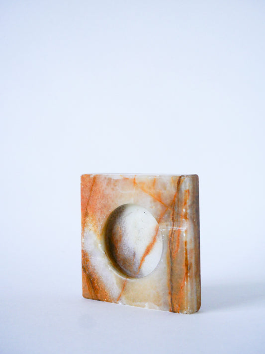 Cendrier en onyx carré, Blanc & Beige, Design, 1970