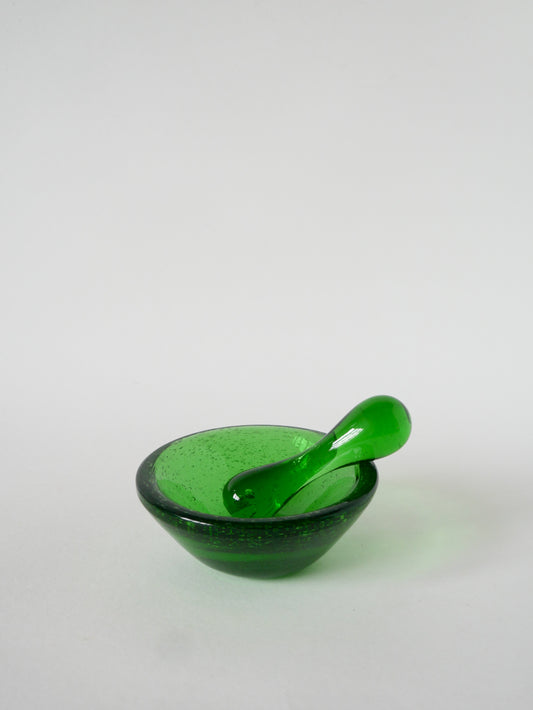 Mortier et pilon en verre bullé style Biot, Vert, 1960