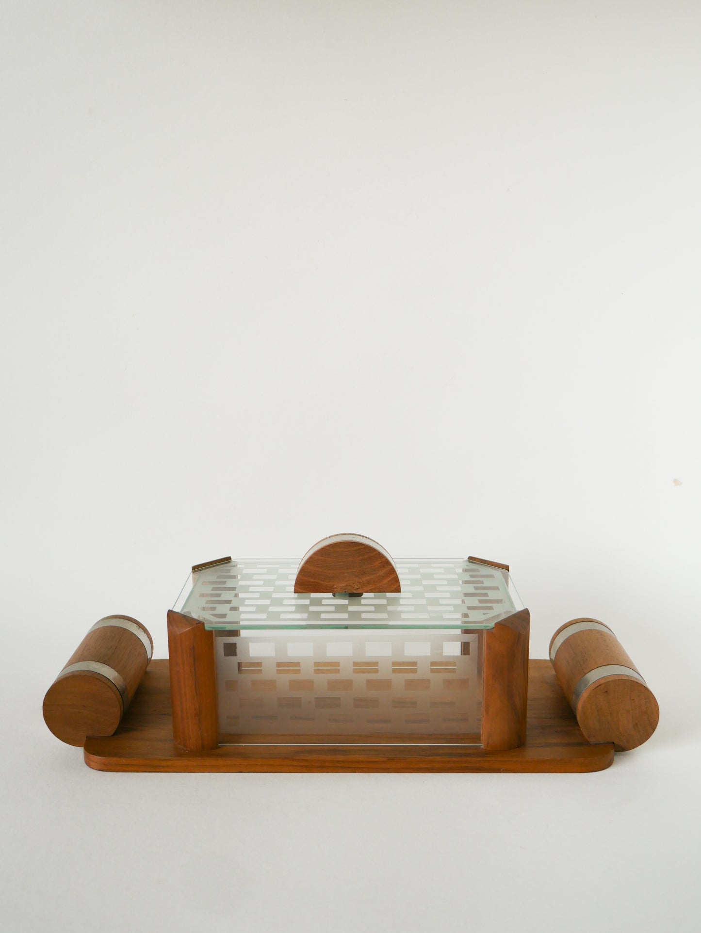 Boîte à biscuits en bois, verre et chrome, Art Déco, 1940